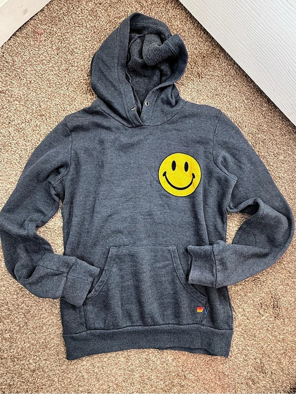 Kids Aviator Nation Smiley Face Pullover Hoodie Gray Size 12